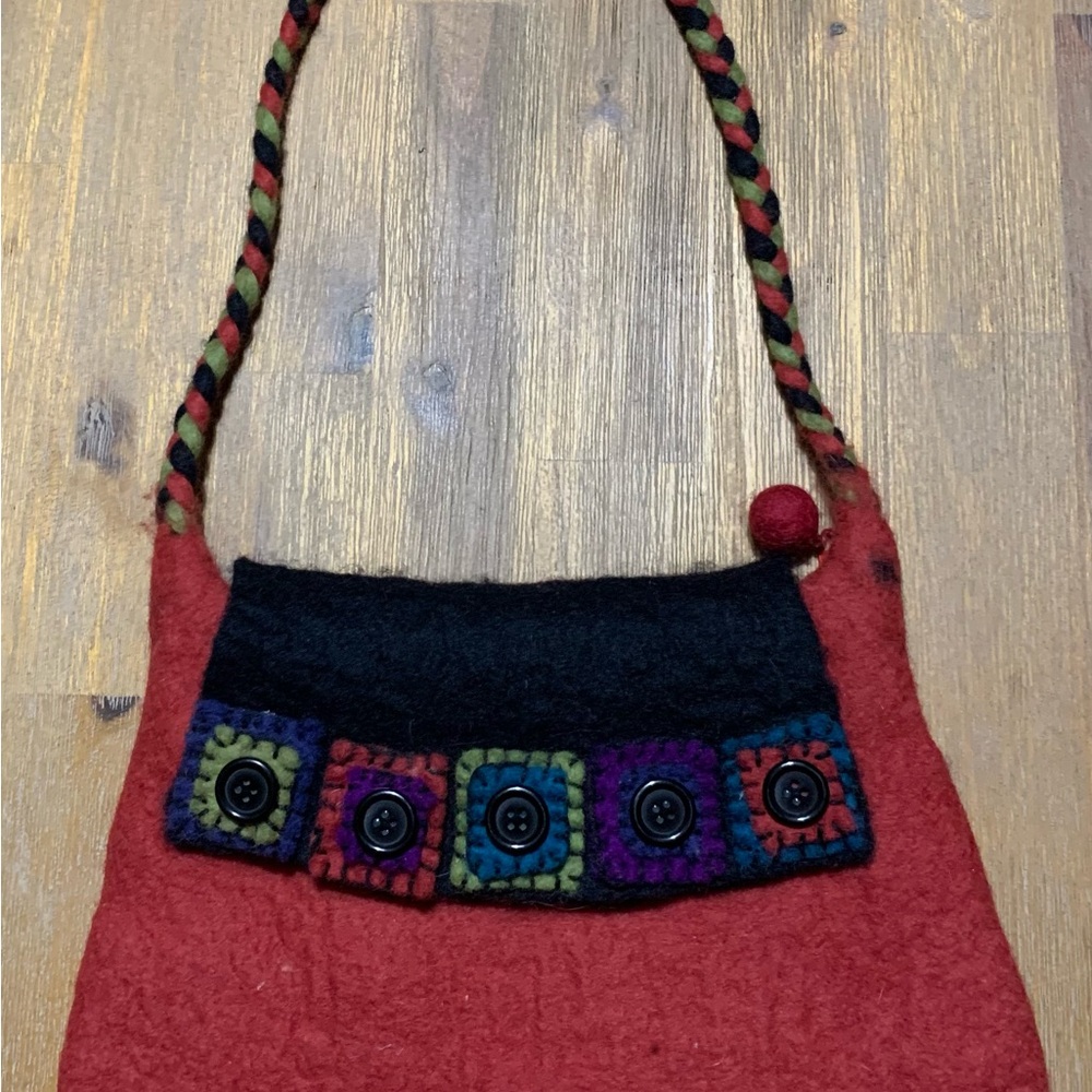 Handcrafted Red and Black Wool Bag